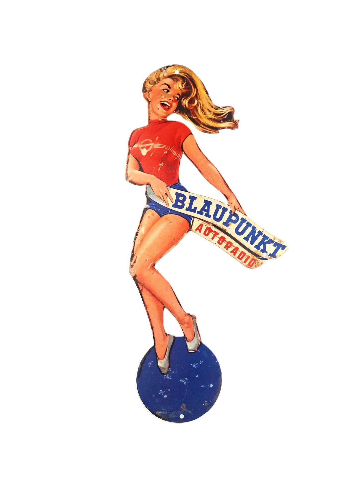Figurformad plåtskylt - Blaupunkt-tjej