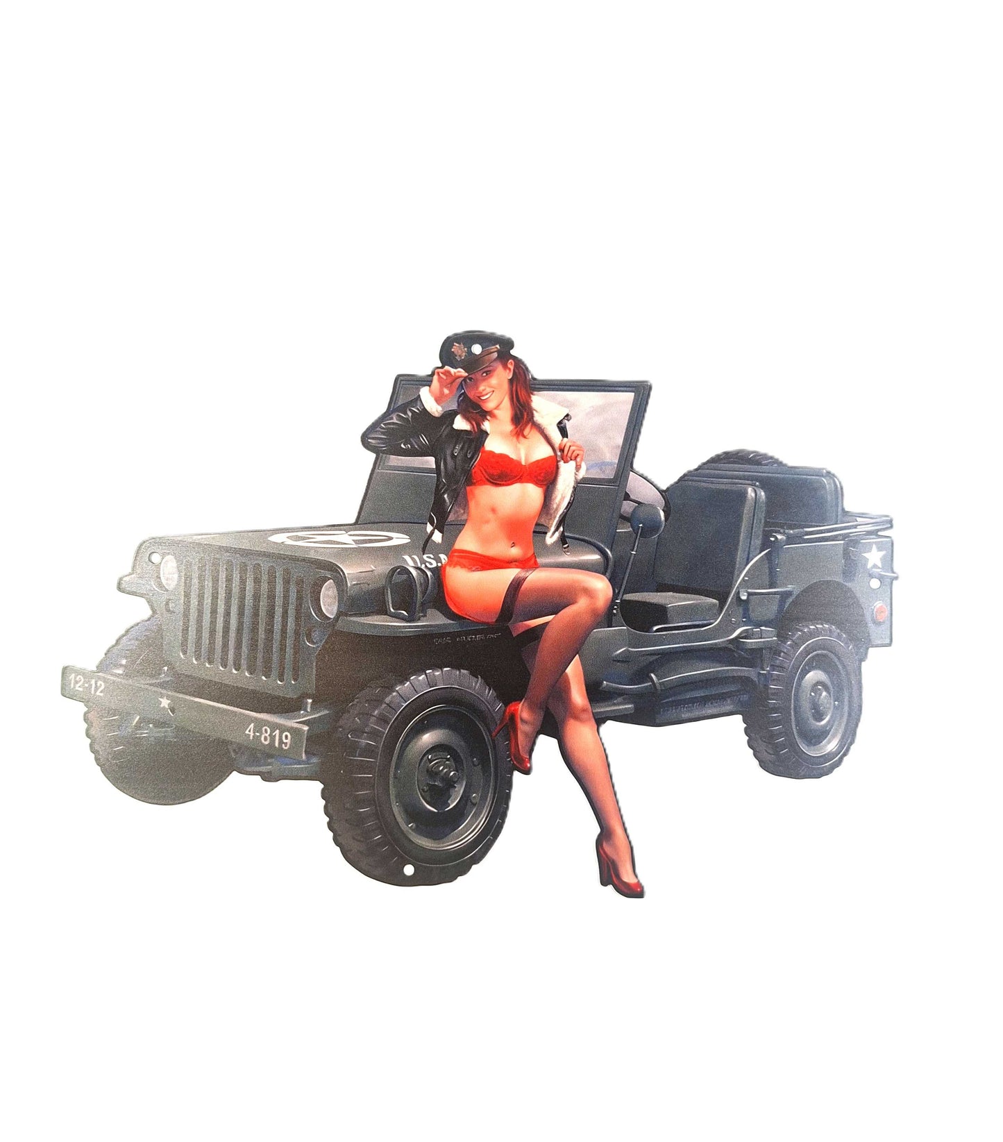 Figurformad plåtskylt-Militärjeep