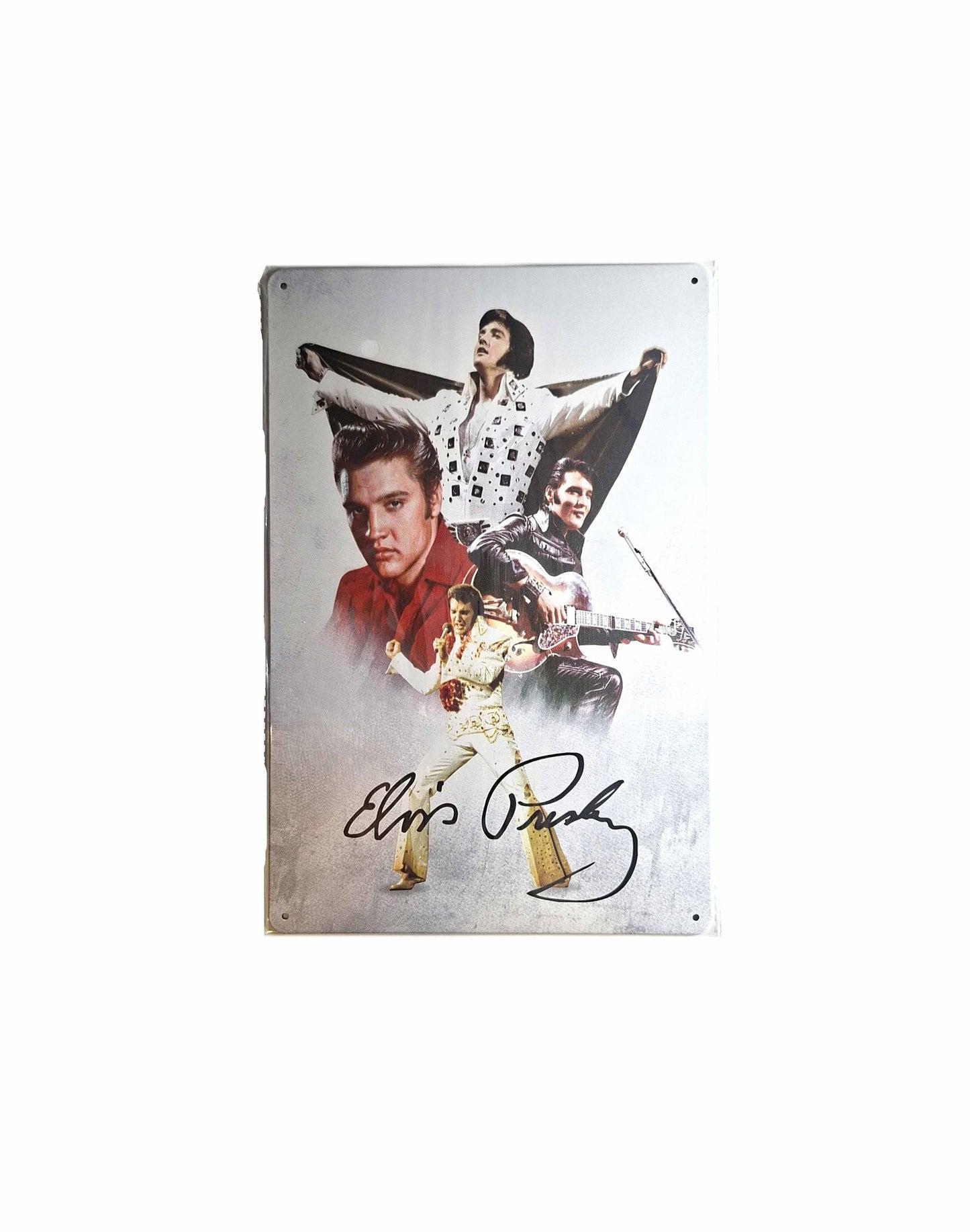 20*30 Plåtskylt - Elvis Presley Montage, vit