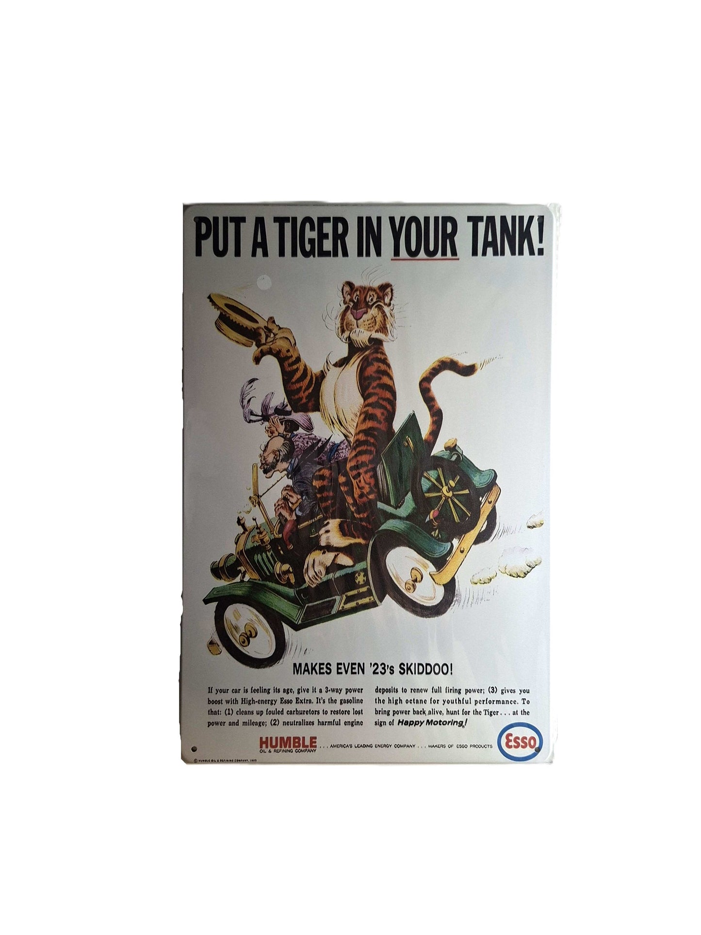 20*30 Plåtskylt - Esso, tiger med hatt