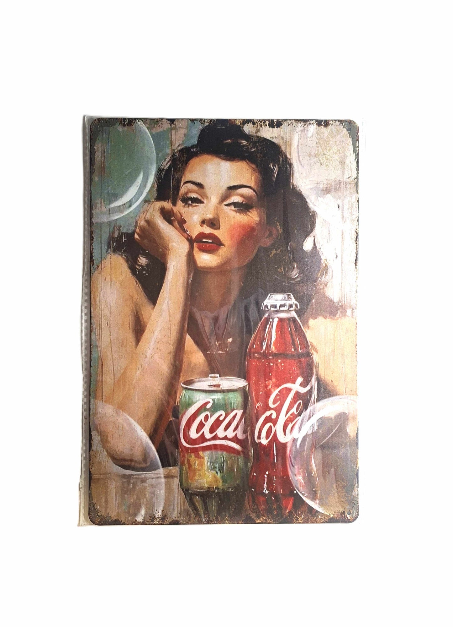 20*30 Plåtskylt - Pinup, Bubblor och cola