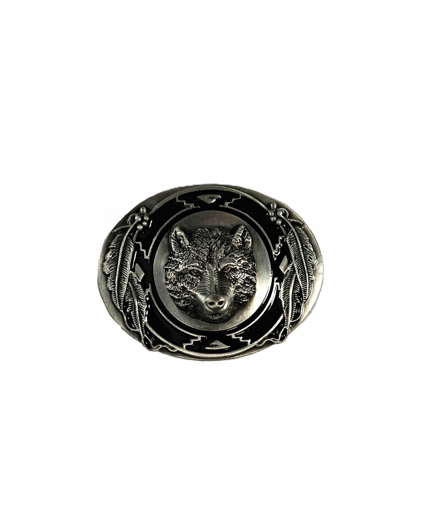 Buckle/ skärpspänne - Silvervarg med fjädrar