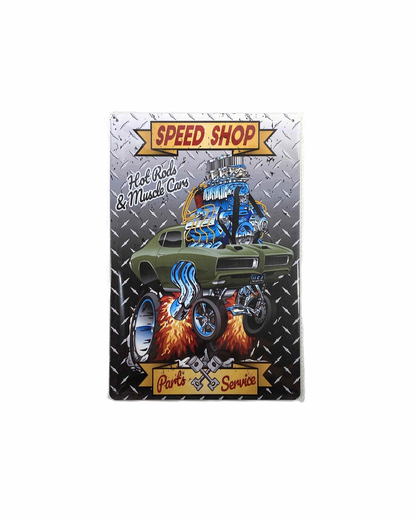Plåtskylt 20*30 - Speed Shop, Hot rods