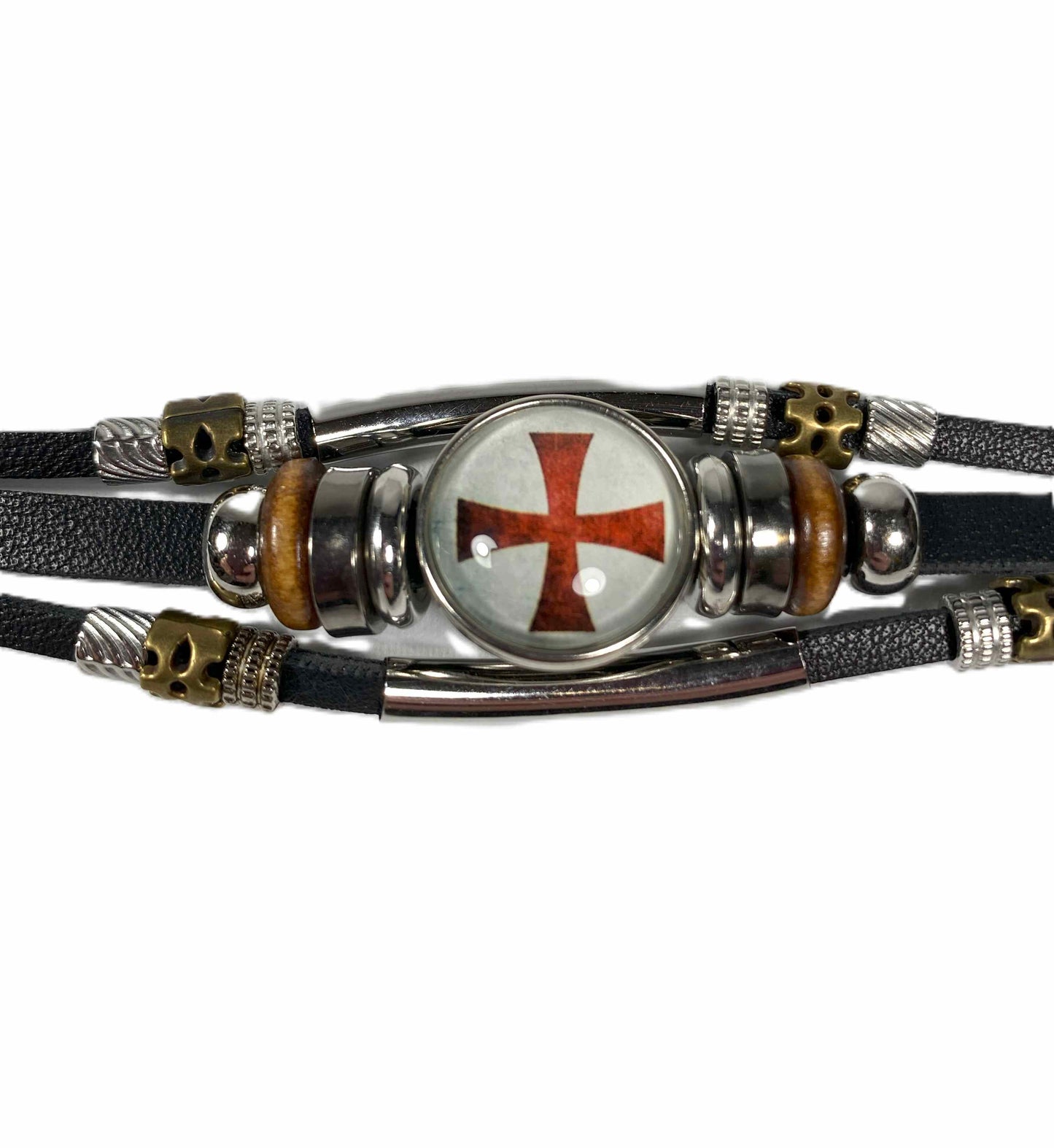 Armband- Malteserkors vit/röd