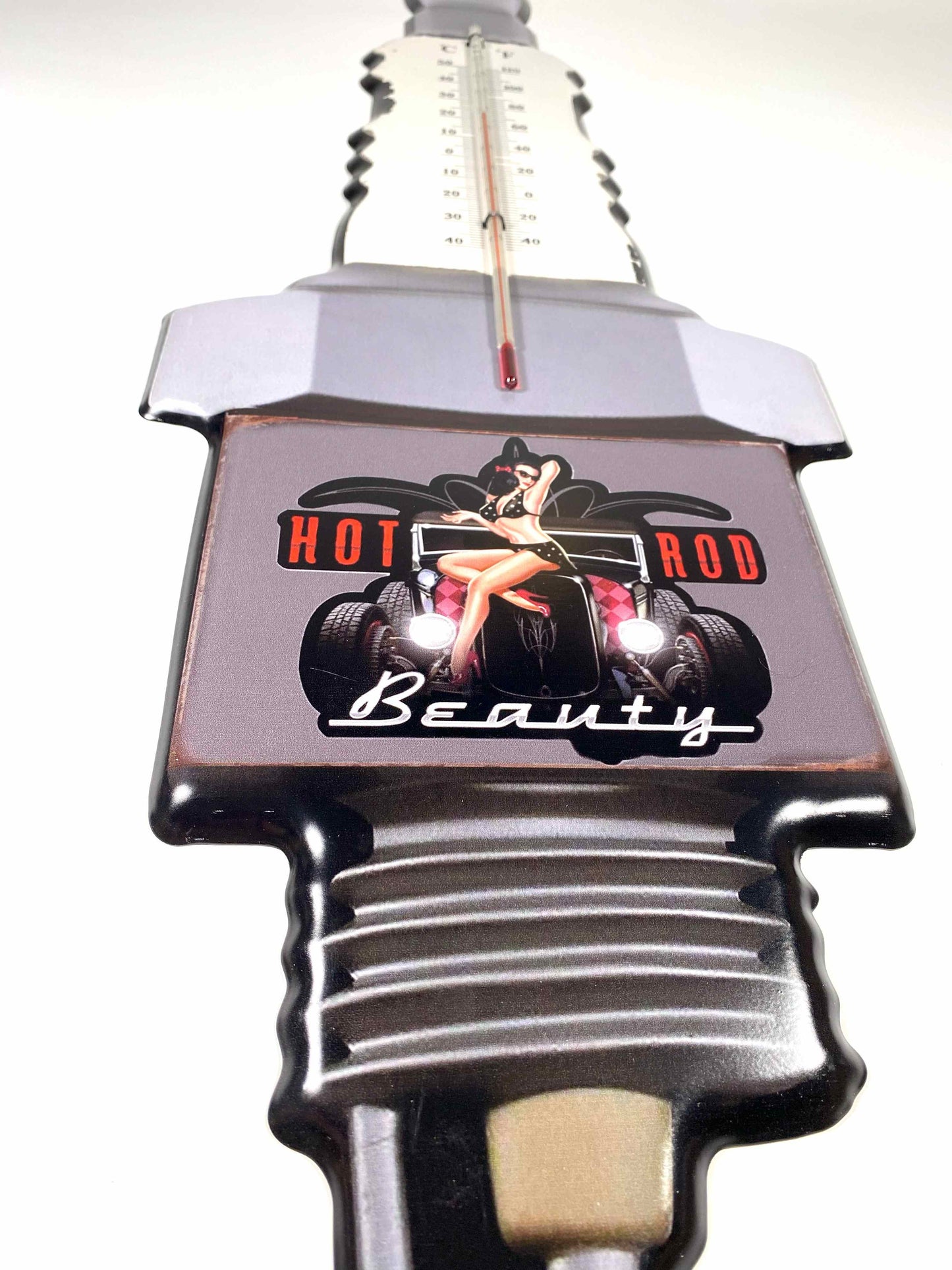 Plåtskylt med termometer- Hot rod Beauty