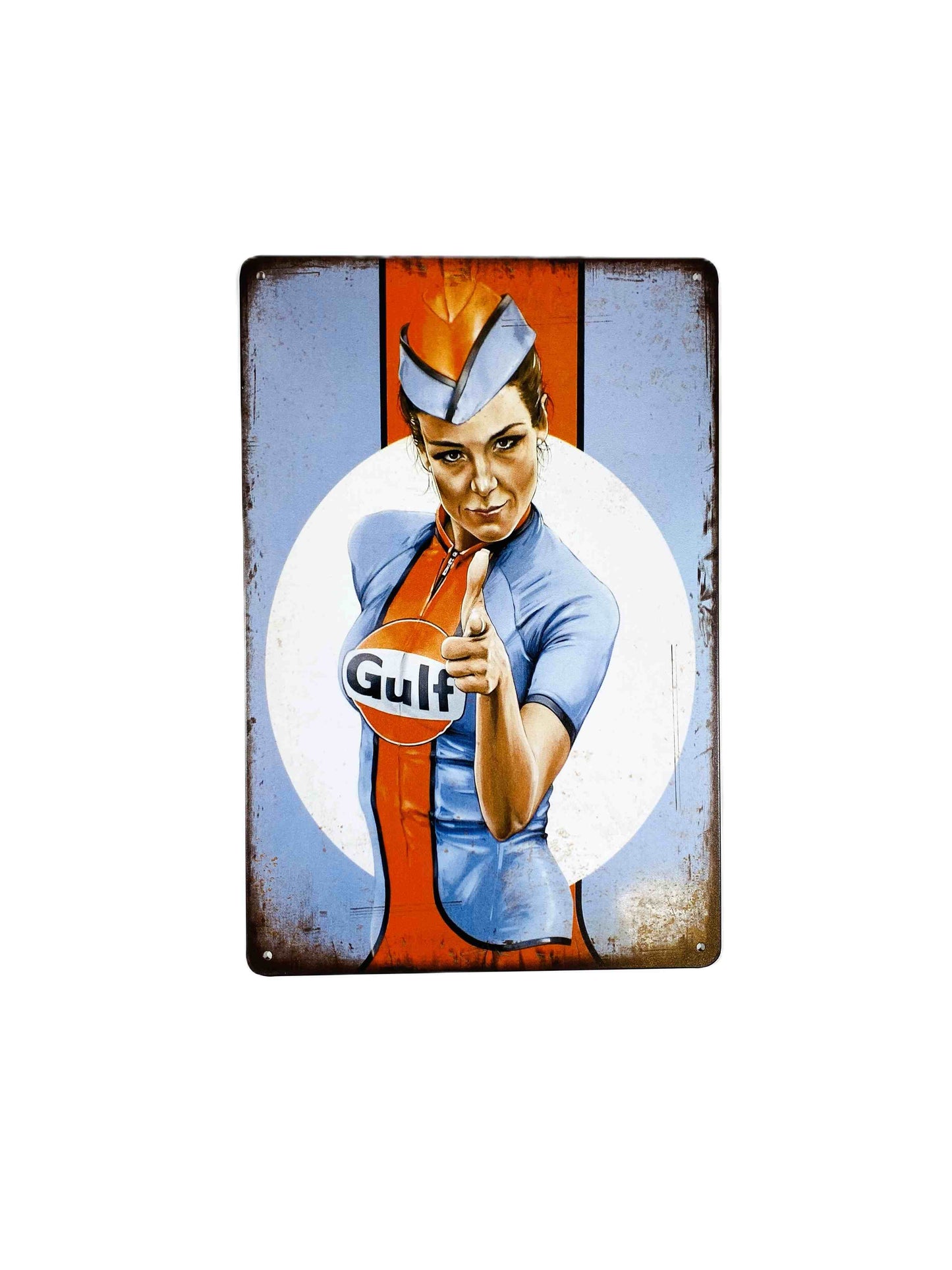 Gulfkvinna Blå/röd rost, Plåtskylt 20*30