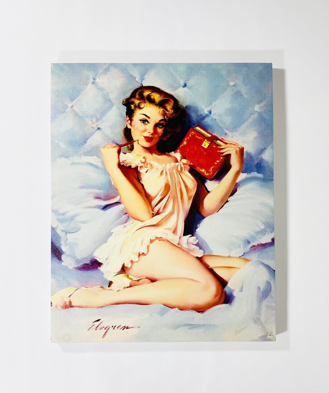Tavla Canvas Pinup blå säng