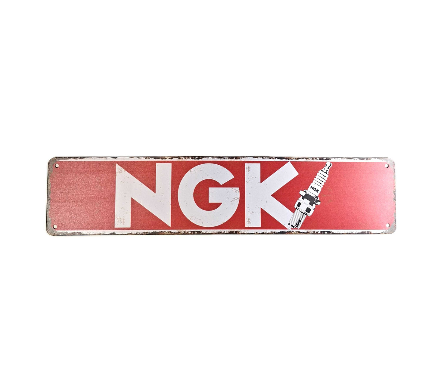 Avlång plåtskylt - NGK, 45*10cm