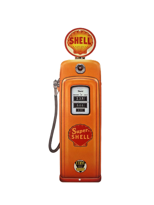 Figurformad plåtskylt- Shell-pump