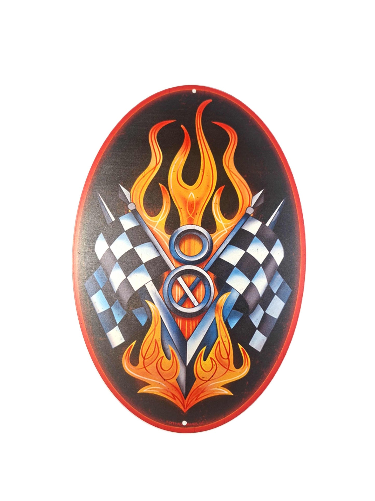 Figurformad plåtskylt- V8 flames