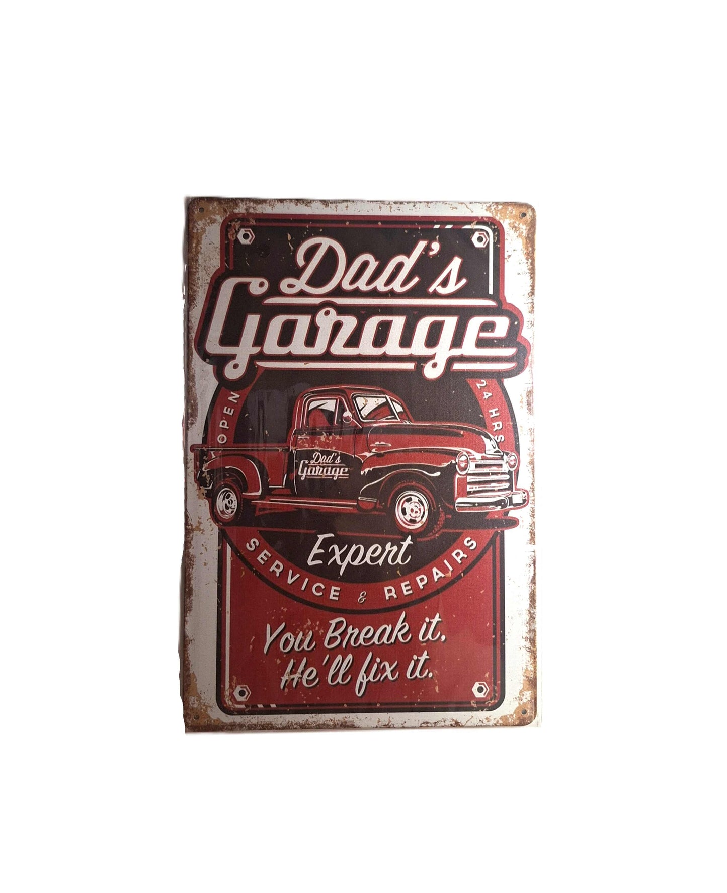 20*30 Plåtskylt - Dads garage, röd