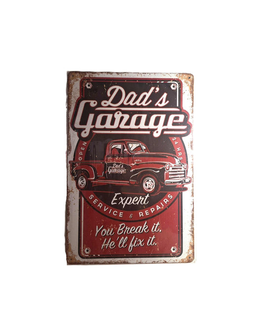20*30 Plåtskylt - Dads garage, röd
