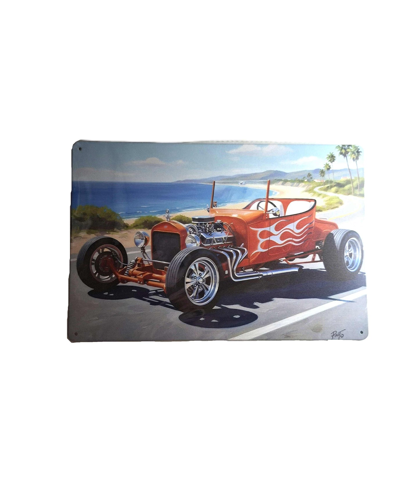 20*30 Plåtskylt - Orange Hot rod, flames