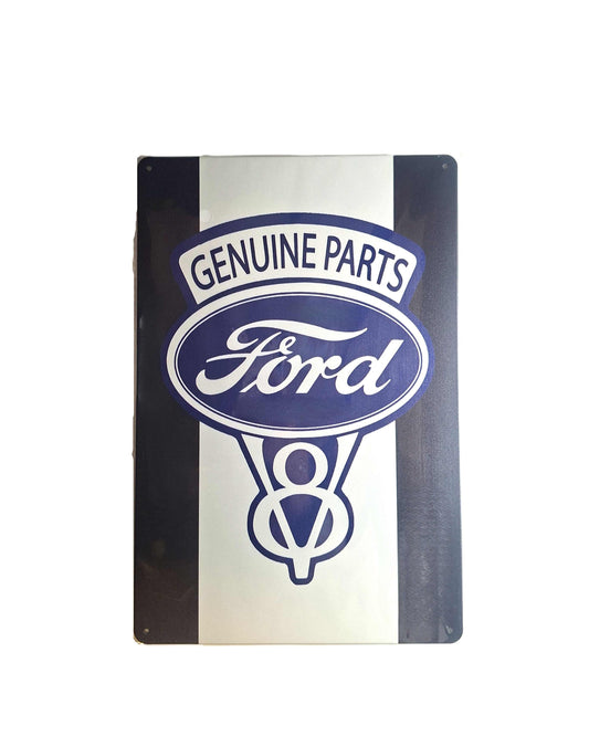 20*30 Plåtskylt - Ford V8, blå/vit