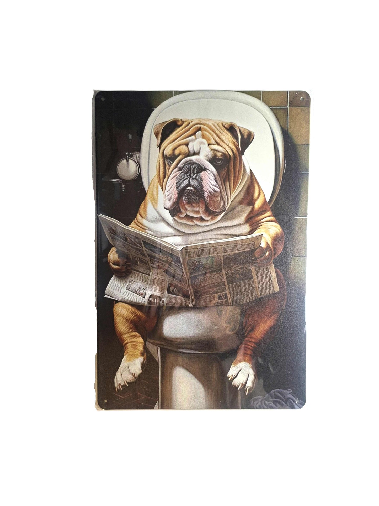 20*30 Plåtskylt - Bulldog på toa