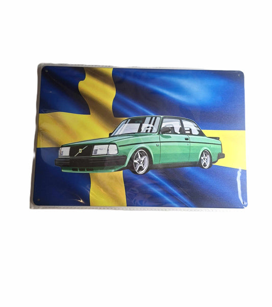 20*30 Plåtskylt - Volvo, sverigeflagga
