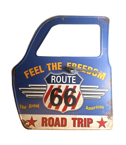 Plåtskylt Bildörr - Route 66, feel the freedom