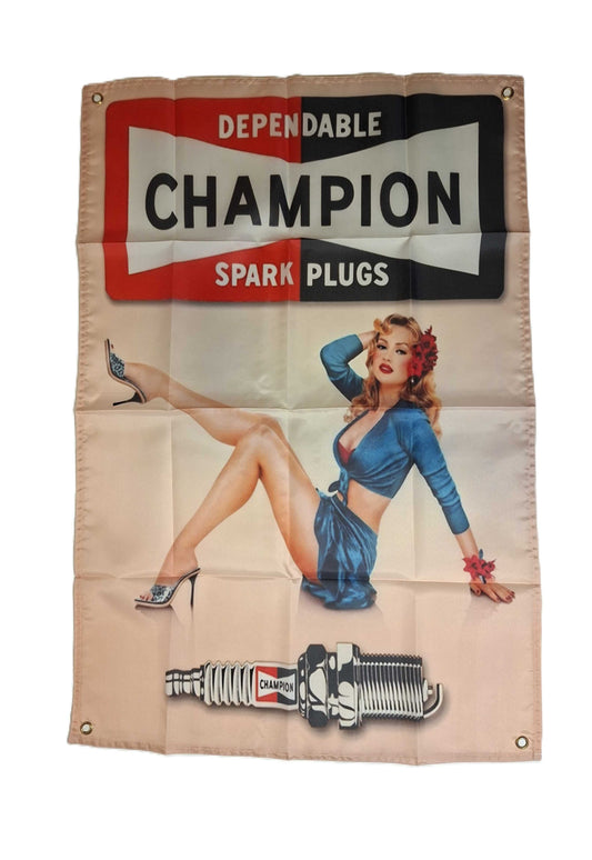 Flagga - Champion Sparkplugs, blå pinup