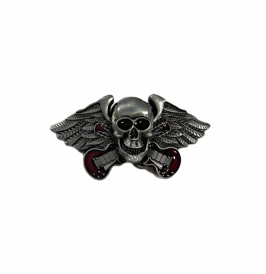 Buckle / Skärpspänne - Skalle med gitarrer
