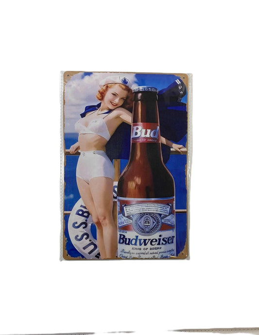Plåtskylt 20*30- Budwiser pinup