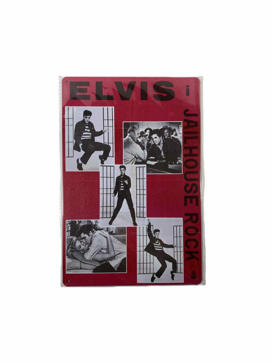 Plåtskylt 20*30 - Elvis Jailhouse rock, röd