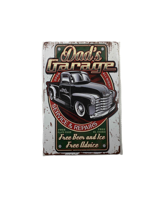 Plåtskylt 20*30 - Dads Garage, free beer