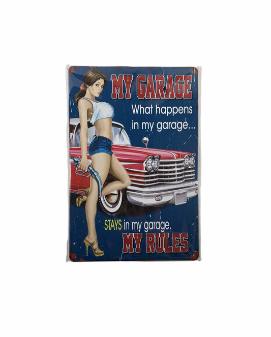 Plåtskylt 20*30 - My garage my rules, blå