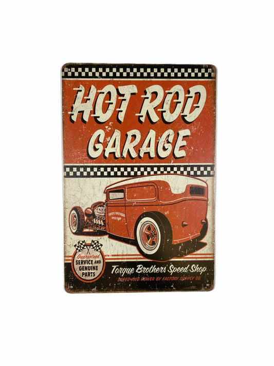 Plåtskylt 20*30, Hot rod garage brothers