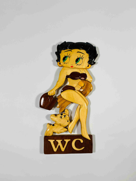 Träskylt, Betty Boop med hund ''WC''