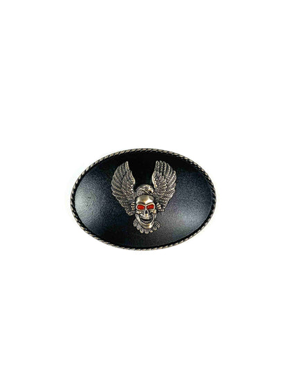 Buckle/skärpspänne - Skalle, läderlook