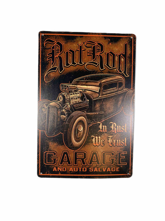 Plåtskylt 20*30, Rat rod garage