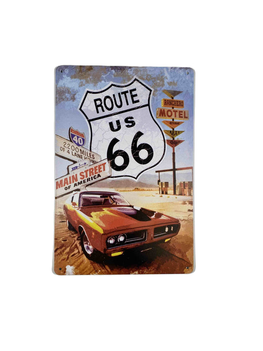 Plåtskylt 20*30, Route 66 Orange Dodge