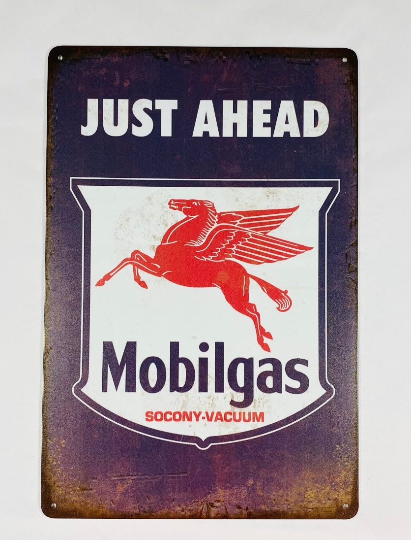 Mobilgas Just ahead blå Plåtskylt 20*30