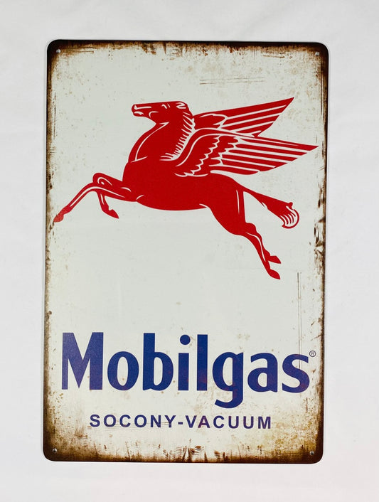 Mobilgas Socony-vaccum rostiga kanter Plåtskylt 20*30