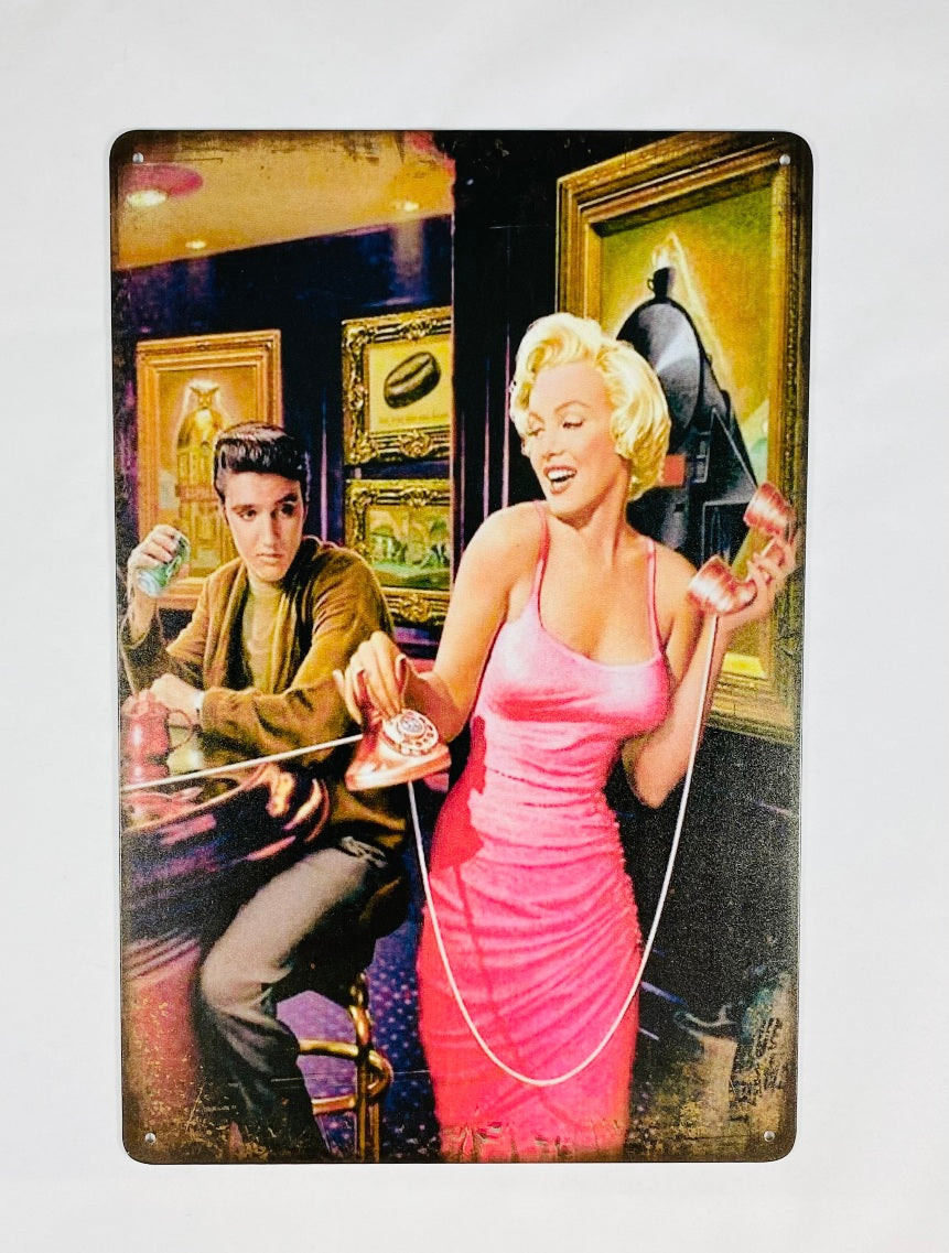 Marilyn o Elvis i bar plåtskylt 20*30