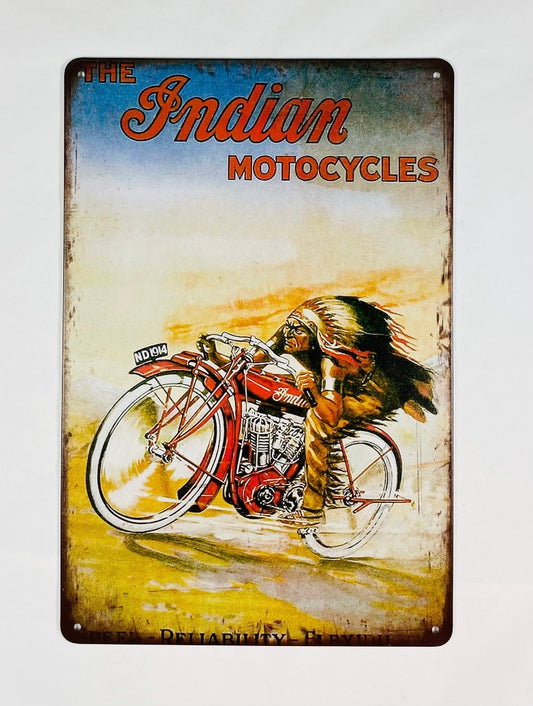 Indian MC med ridande indian Plåtskylt 20*30