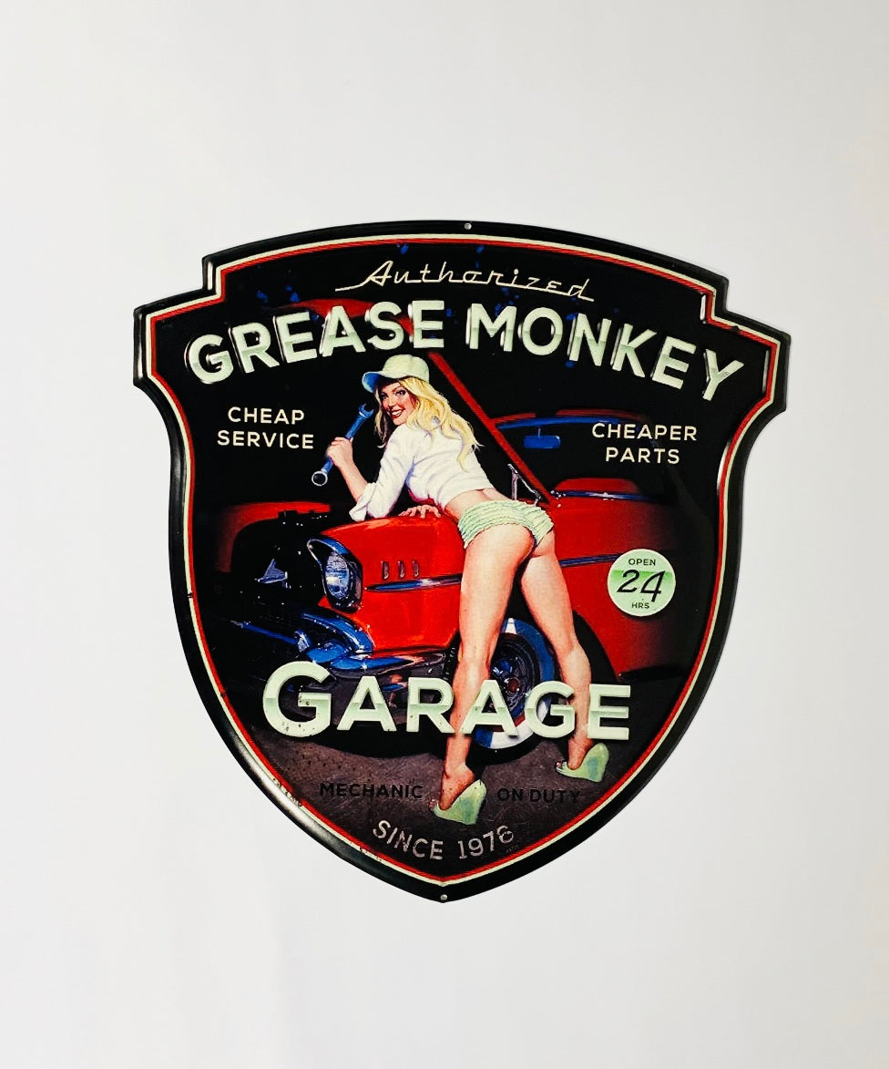 Skylt sköld grease monkey garage