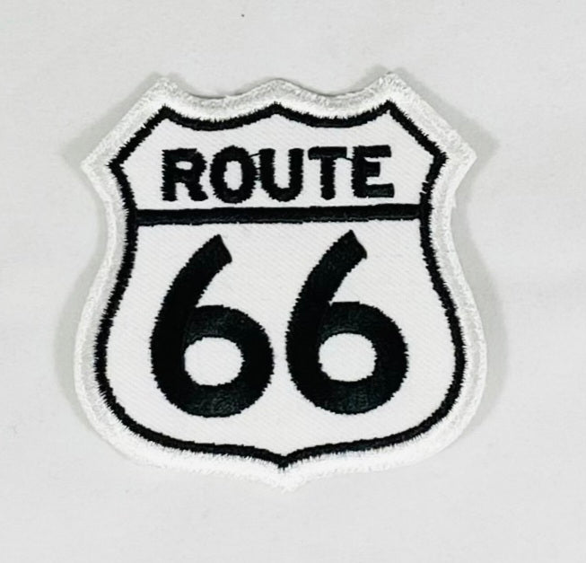 Tygmärke Route 66 vit